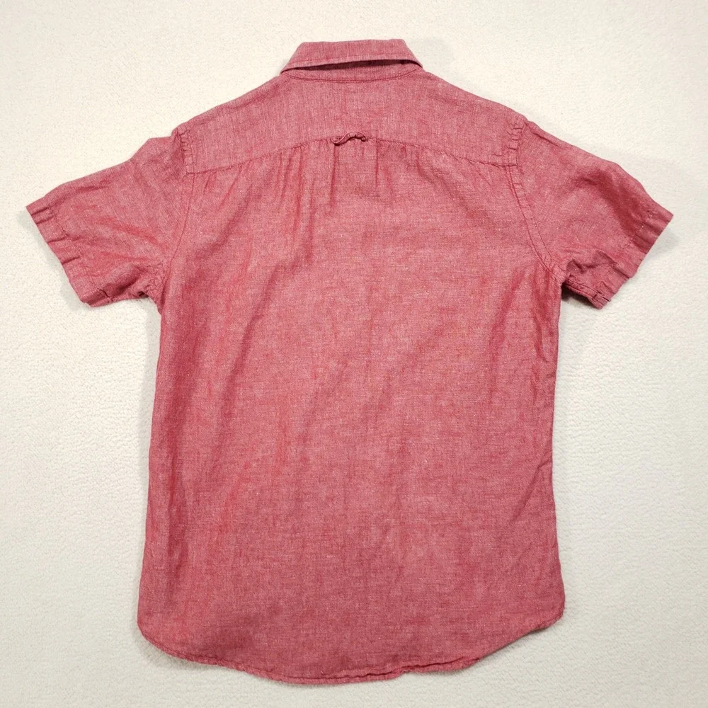 Banana Republic Linen Button Up Shirt Mens Small Red Short Sleeve Standard Fit